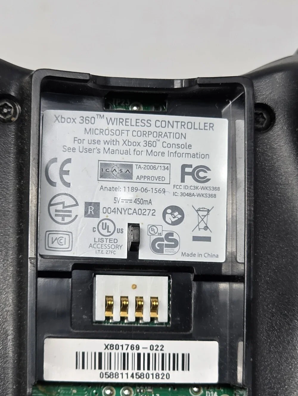 Genuine XBOX 360 X360 Wireless Controller - BLACK - X801769-022 (no battery)